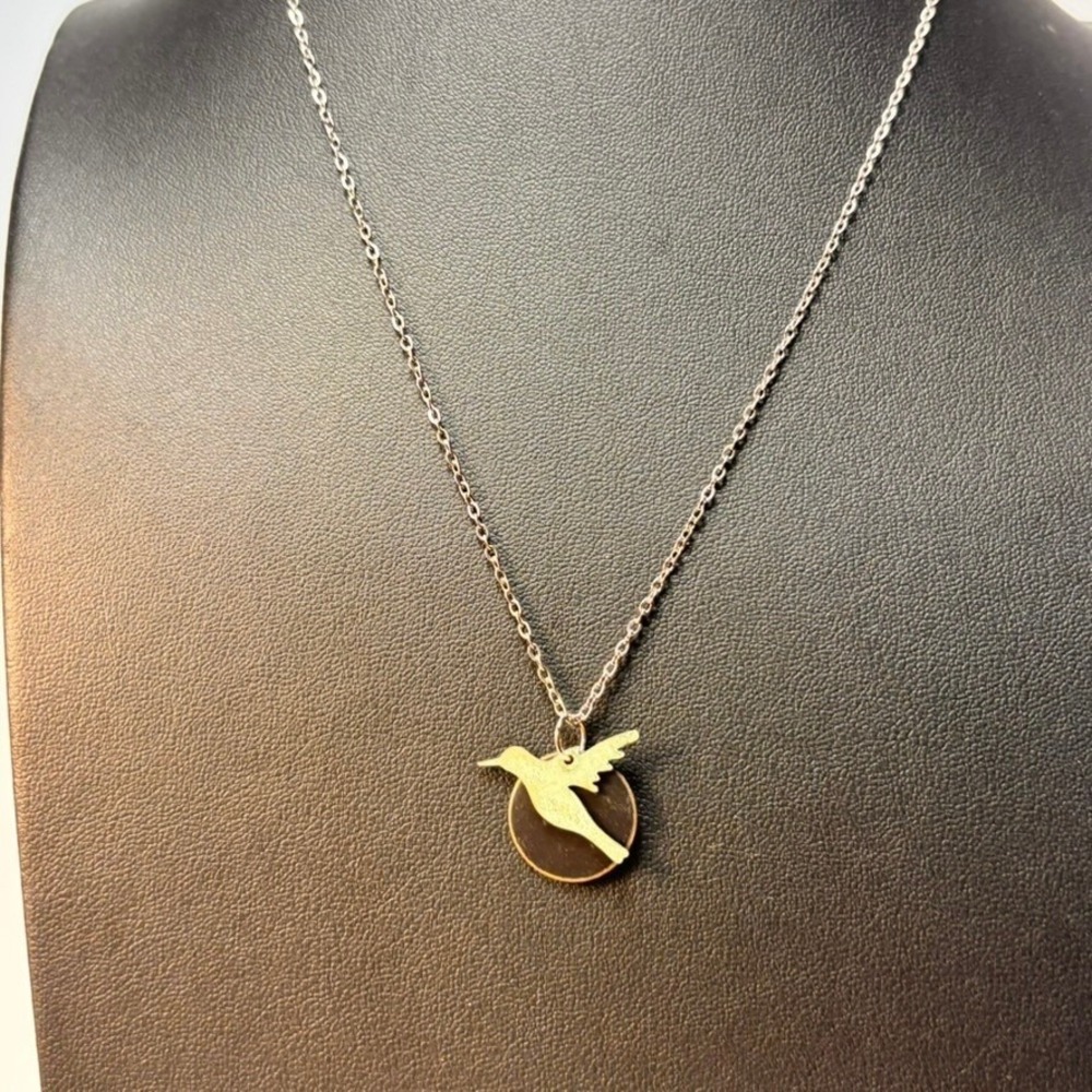 Hummingbird Pendant‎ Necklace Silver Green Bird Boho Cottagecore Artisan